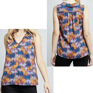 ModCloth XXS Sleeveless Blouse V-Neck Lions Tigers